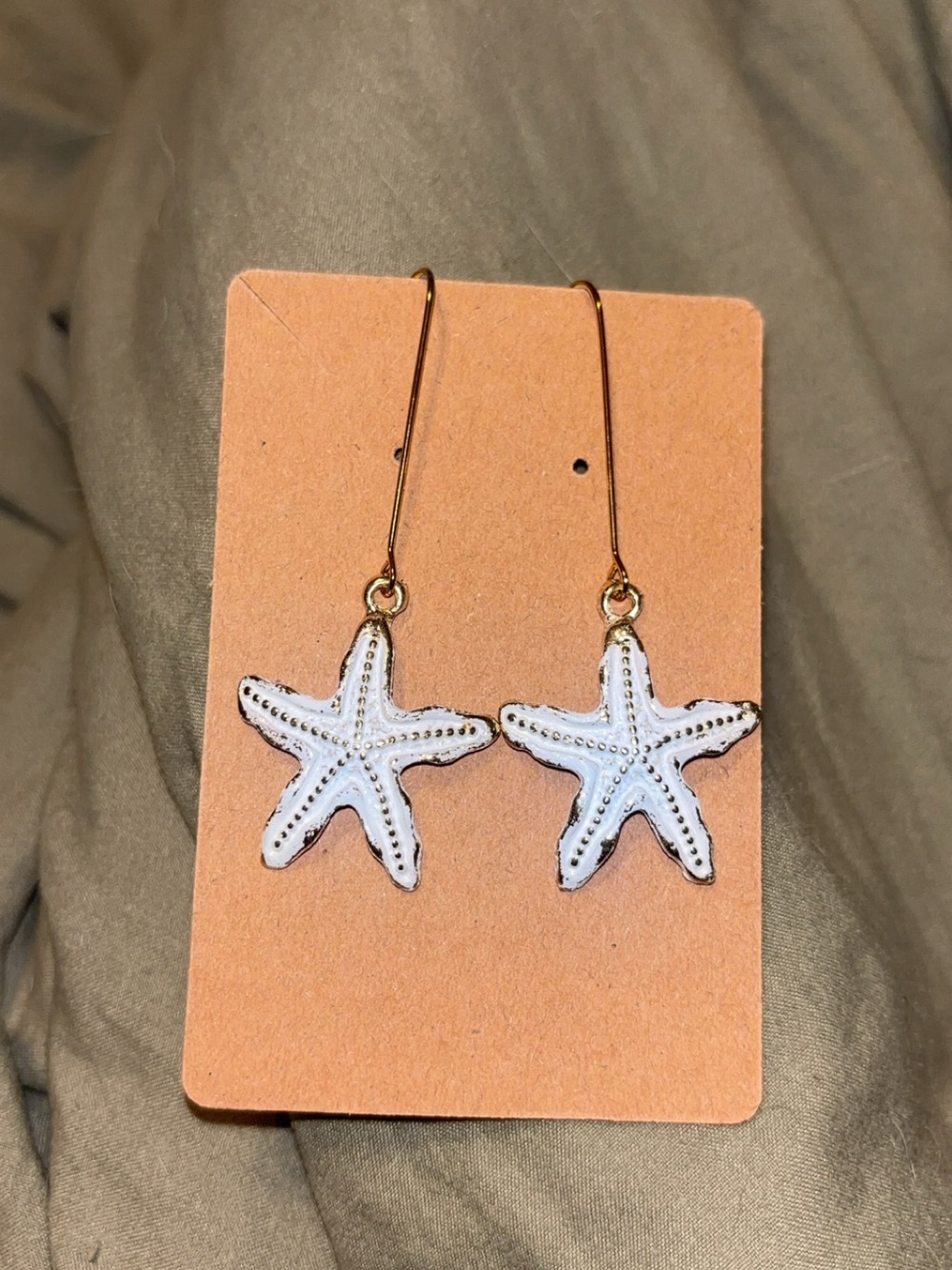 White Starfish Drop Earrings with Gold Hooks